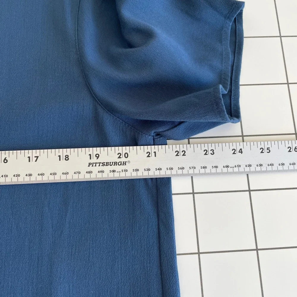 Toni Garment CC Magic Vintage Blouse M Slate Blue Short Sleeve Shirt Keyhole - Picture 7 of 8